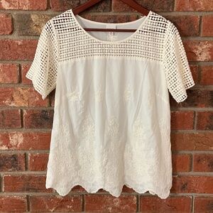 Merona Ivory White Crochet Illusion Embroidered Top